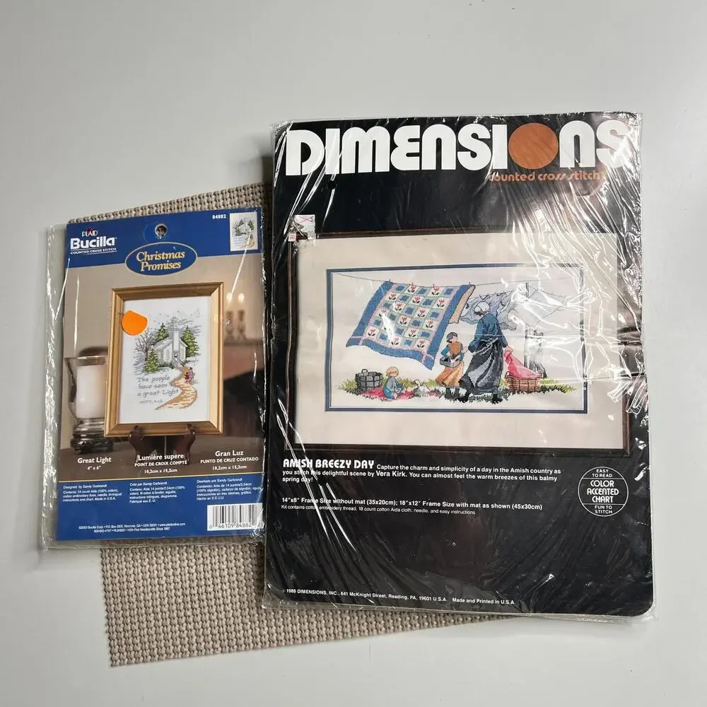 80s Counted Cross Stitch Kits Lot Bucilla Great Light Dimensions Amish Breezy‎
